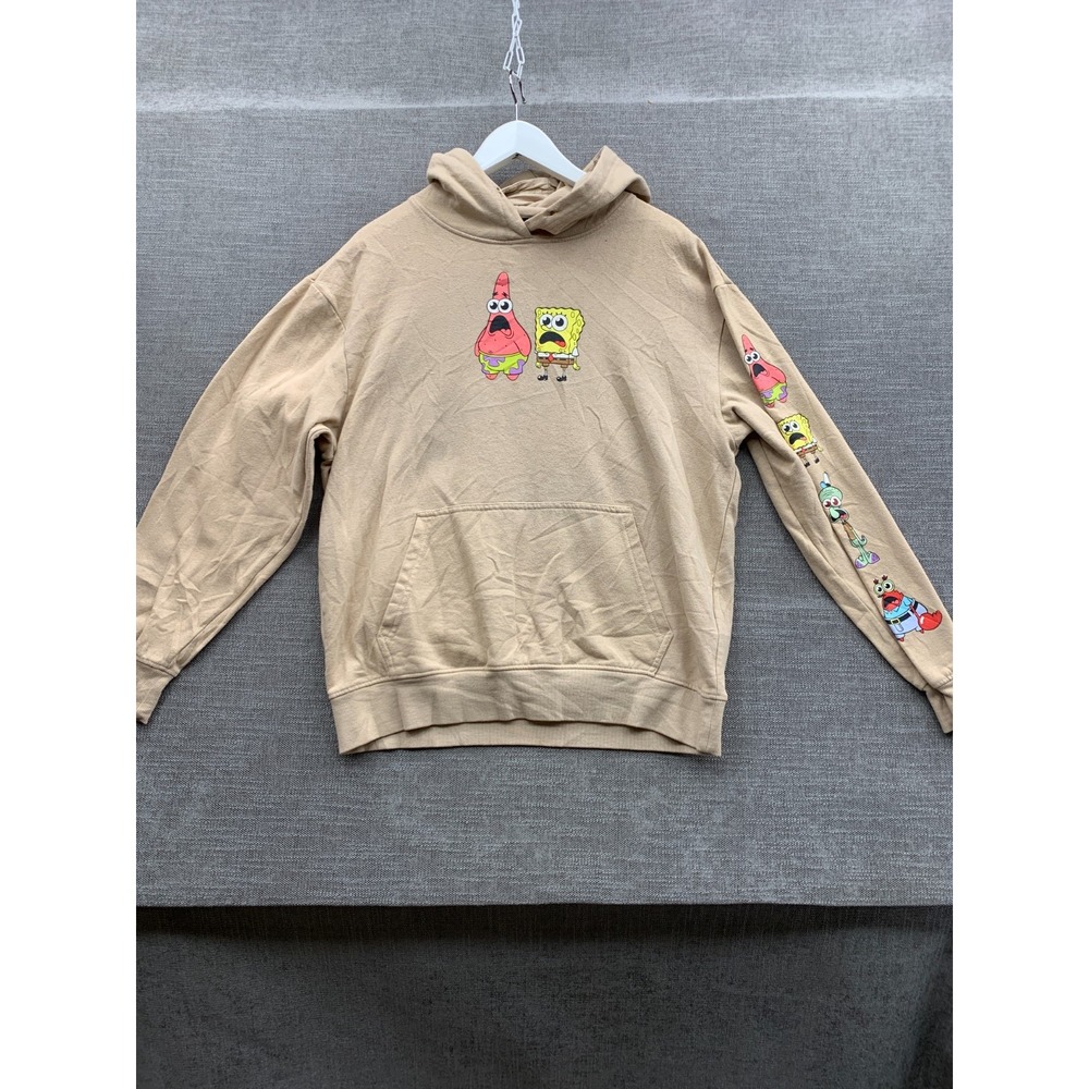Nickelodeon Hoodie Mens L Beige Spongebob Squarepants Characters Graphic Print